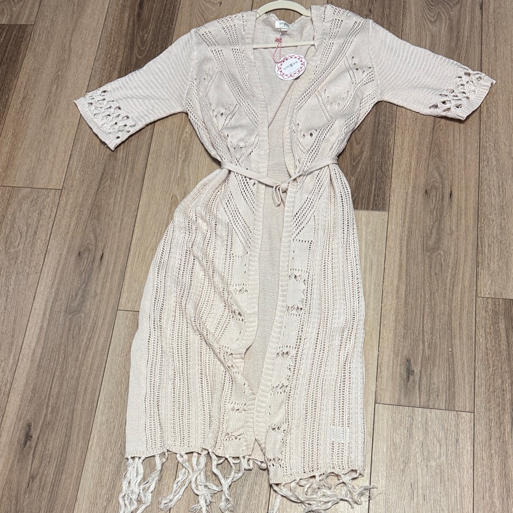 Umgee Cream Open-Knit Fringe Cardigan